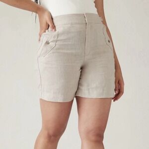 Athleta Voyager Linen Shorts Womens Plus Size 18 Beige Casual Preppy Boho Resort